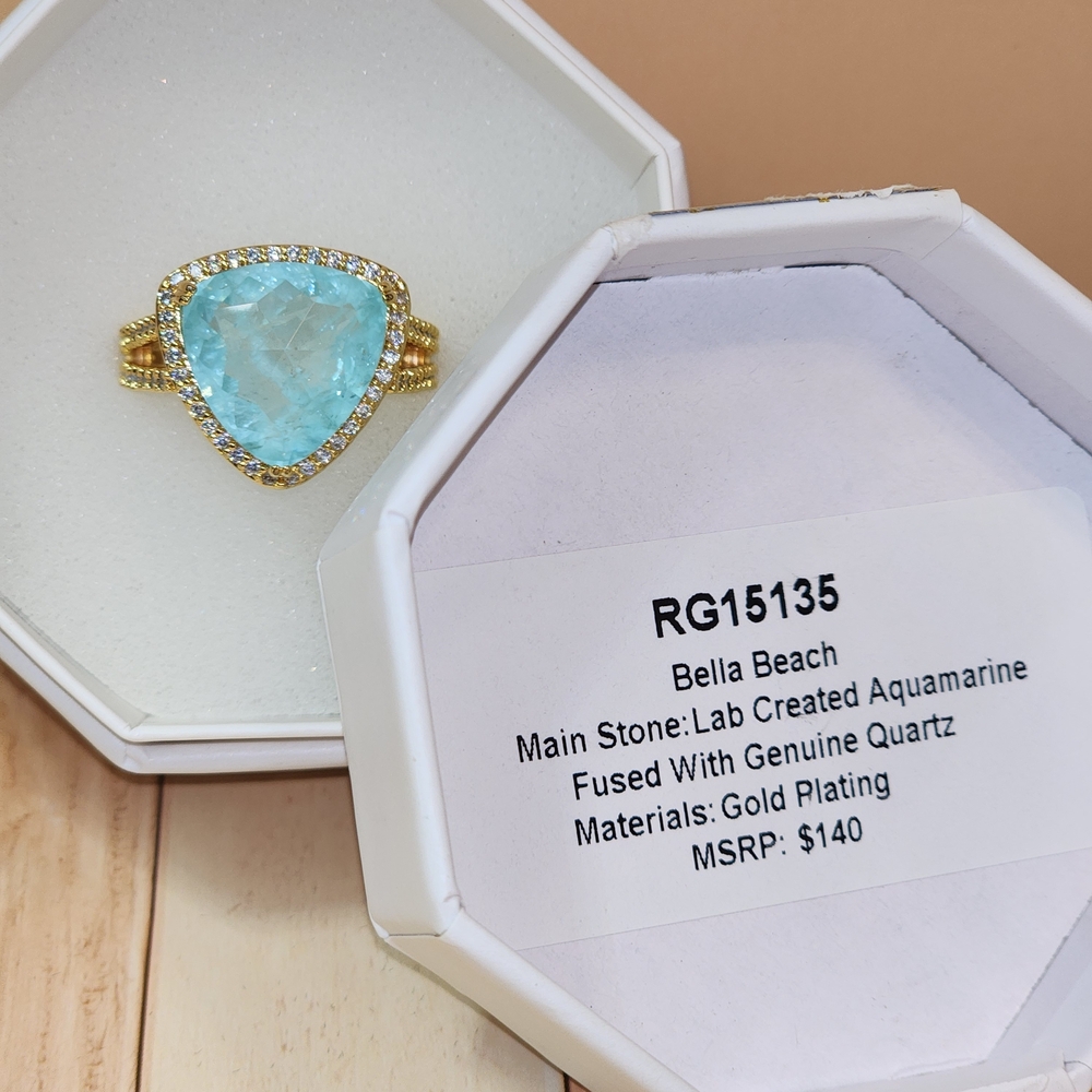 Bella Beach Gold Plated Aquamarine Ring